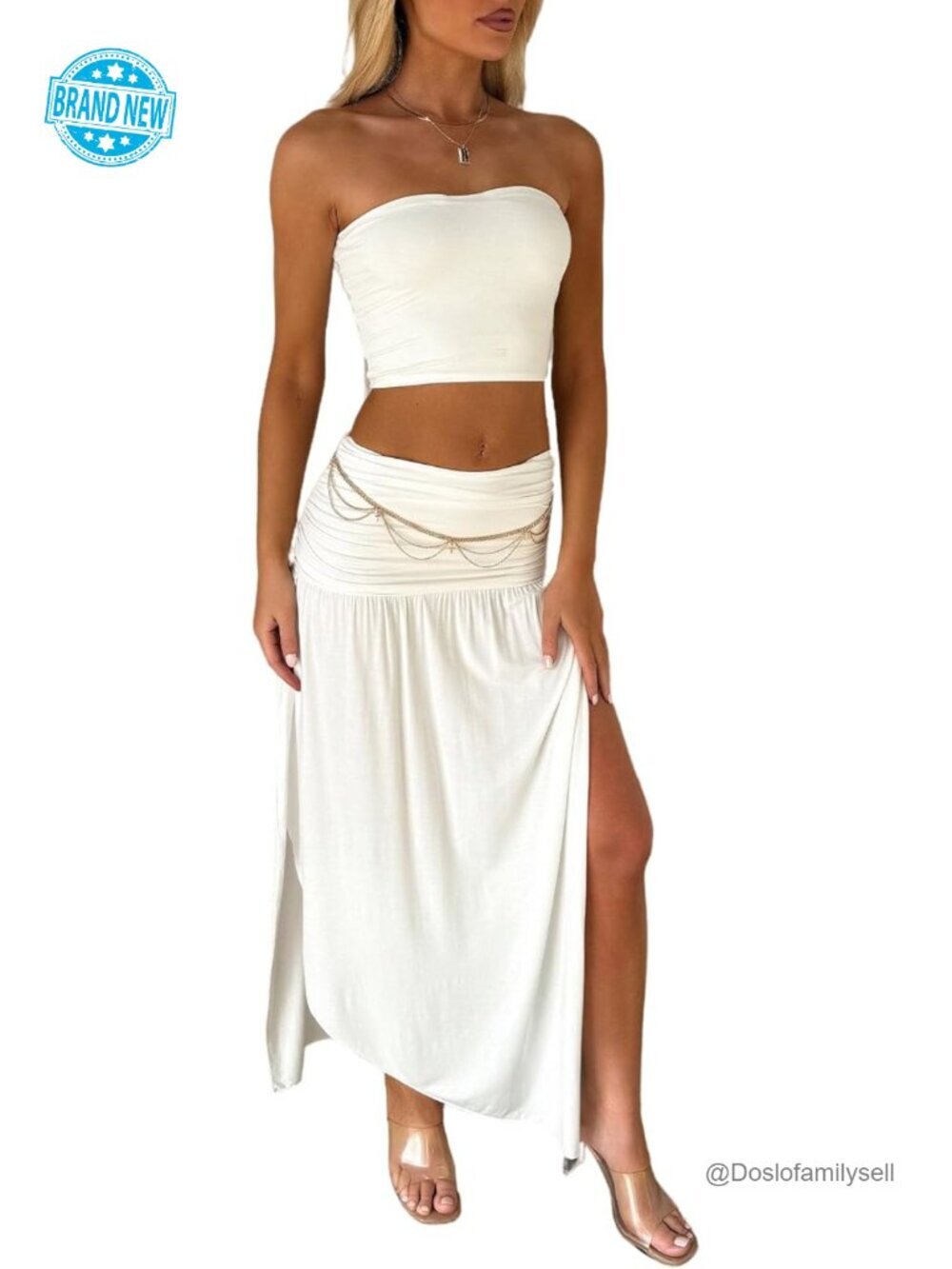 Two Piece Skirt Set - 2 PC Summer Outfit Strapless Tube Crop Top Boho Maxi